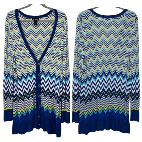 Lane Bryant Women's Blue Green Chevron Button-Down Knit Cardigan Size 18/20 NWOT - Picture 1 of 10